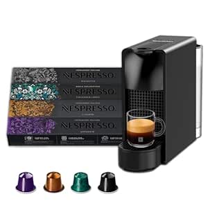 Nespresso Essenza Mini Coffee Machine (Black) with 4 Coffee Sleeves| One-Touch Brewing | 40ml Espresso & 110ml Lungo |Compact Coffee Machine for Home | 2 Years Warranty | Authorized Distributor