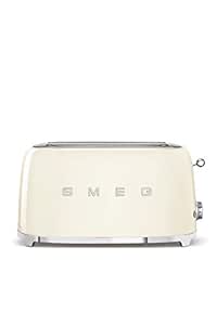 Smeg Toaster, 2 Extra Wide Slot for 4 Slices, Original Italian Brand, Auto Center for Even Browning, Smart Crumb Tray, Multi-Use: Defrost, Reheat & Bagel, 6 Toast Levels, 1500W, TSF02CREU, Cream