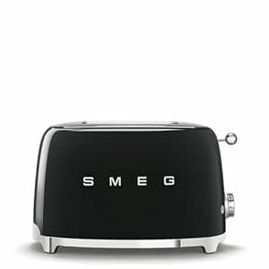 Smeg Toaster, 2 Wide Slot, Original Italian Brand, Patented Smeg Black Color, Auto Center for Even Browning, Smart Crumb Tray Drawer, Multi-Use: Defrost, Reheat & Bagel, 6 Toast Level, 950W, TSF01BLEU
