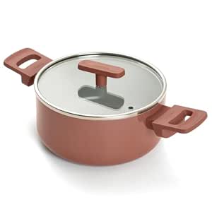 Ember Cookware Arcilla Ceramic Dutch Oven 20 cm, 2.6L with Glass Lid | 75% Less Oil Usage | Lightweight, Non Toxic Pot | ISI Certified | Ceramic Cookware | Biryani Pot | PFAS & PTFE Free | Terracotta