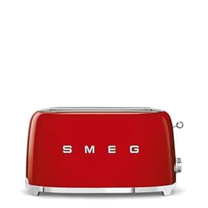 Smeg Toaster, 2 Extra Wide Slot for 4 Slices, Original Italian Brand, Auto Center for Even Browning, Smart Crumb Tray, Multi-Use: Defrost, Reheat & Bagel, 6 Toast Levels, 1500W, TSF02RDEU, Red