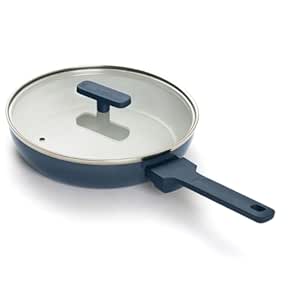 Ember Cookware Arcilla Ceramic Frying Pan 24 cm with Glass Lid | 5-Year Warranty | 75% Less Oil Usage | Lightweight, Non-Toxic Non-Stick Ceramic Frypan | Matching Handle- Gas Compatible | Terracotta