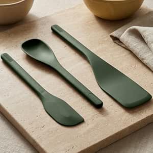 Ember Cookware Silicone Spatula Set of 3 – Stir, Flip & Scraper | 230°C Heat Resistant | Platinum Grade Silicone- Food Safe | Seamless Unibody Design | Green