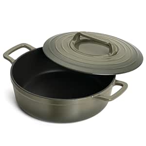 Ember Cookware TitaniumClad Enamel Cast Iron Casserole 26 cm | 10-Year Warranty | Non Stick Induction Cookware | Cast Iron Kadhai | Dutch Oven | Heavy Duty Biryani Pot | Cooking Pot | Sage