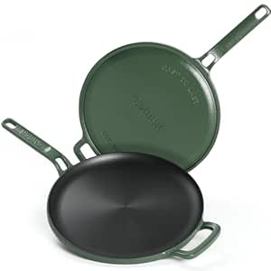 Ember Cookware Pre-Seasoned Cast Iron Tawa for Dosa & Roti 27 cm | 10-Year Warranty | 30% Lighter, Non Stick Induction Cookware | Non Stick Dosa Tawa | Heavy Duty Cookware | Green