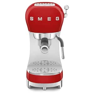 Smeg Coffee Machine, Original Italian Brand, Patented Smeg Red Color, Authentic Italian Barista Style Coffee Maker for Home, Professional Steam Wand, Cappuccino, Flat White, Macchiato, ECF02RDEU