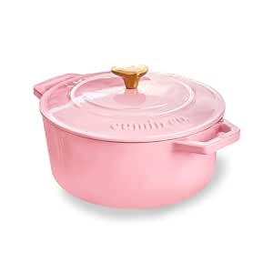 CUMIN CO. Enamel Cast Iron Dutch Oven 4L, 24 cm | 10 Years Warranty | Non Toxic Non Stick Biryani Pot with Lid | Heavy Bottom | Induction & Gas Compatible | Chemical Free Coating | Pink (Rosé)