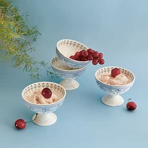Clay Craft x Magique by The Wishing Chair : River of Flowers Dessert Cups Set of 4 | 160 ml Ceramic Ice Cream Bowls | Elegant Floral Cups for Ice Cream, Sorbet & Gelato | Dishwasher Safe