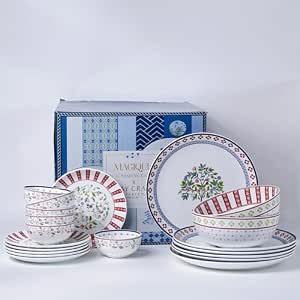 Clay Craft x Magique by The Wishing Chair : Indian Summer – Dinner Set | 20-Pieces | Elegant Floral Plates & Bowls | Glossy Finish | Microwave and Dishwasher Safe