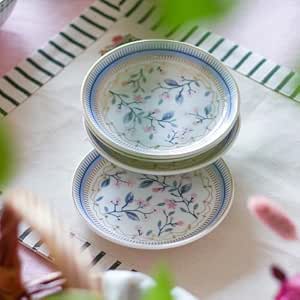 Clay Craft x Magique by The Wishing Chair : River of Flowers Ceramic Plates Set of 4 | 6 Inches | Snack Plates | Elegant Lightweight Small Ceramic Plates for Appetizers & Desserts | Dishwasher Safe