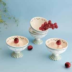 Clay Craft x Magique by The Wishing Chair : Portrait of a Rose Dessert Cups Set of 4 | 160 ml Ceramic Ice Cream Bowls | Elegant Floral Cups for Ice Cream, Sorbet & Gelato | Dishwasher Safe