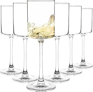 PrimeWorld Elegant Square Wine Glasses – Set of 6, 280 ml | Clear All-Purpose Red Wine Glasses for Parties, Weddings, Birthdays & Special Occasions