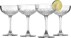PrimeWorld Cocktail Glasses Set of 4 – Exclusive Martini, Margarita Glasses – Timeless Champagne Coupe Glasses – Crystal Design – 8.6 oz Long Stem Glassware