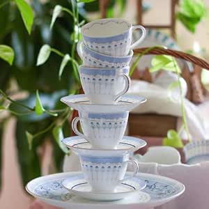 Clay Craft x Magique by The Wishing Chair : River of Flowers Tea Cups & Saucers Set of 12 | 180 ml Fine Ceramic Floral Cups | Elegant Glossy Finish | Ideal for Gifting & Home Use