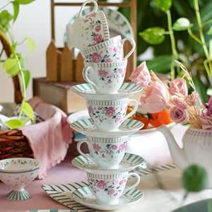 Clay Craft x Magique by The Wishing Chair : Portrait of a Rose Tea Cups & Saucers Set of 12 | 180 ml Fine Ceramic Floral Cups | Elegant Glossy Finish | Ideal for Gifting & Home Use
