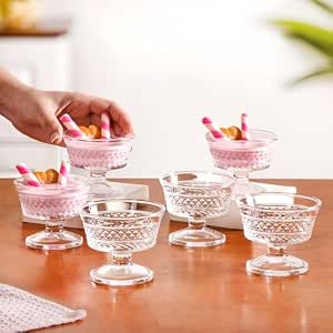 Nestasia Transparent Glass Bowl Set of 6 for Ice Cream (120ml Each) – Diamond Textured Dessert Bowls for Sundae, Sweets & Pudding | Food Safe & Heat Resistant – Perfect for Gifting